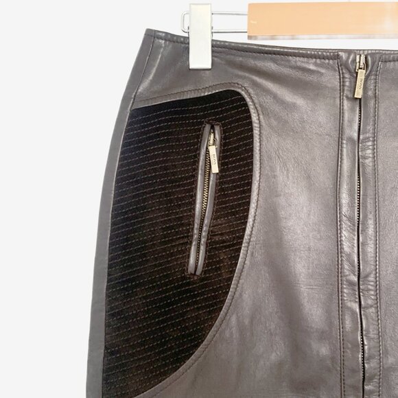 BOSS by HUGO BOSS Brown Leather and Suede Midi Skirt / size Small-Medium - Picture 5 of 11